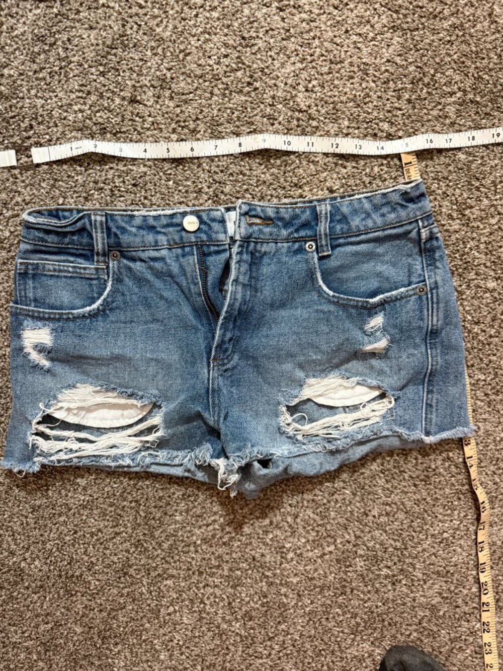 RVCA Distressed Denim Shorts Size 27 High Rise Ripped Raw Hem Blue Jean Cutoff B